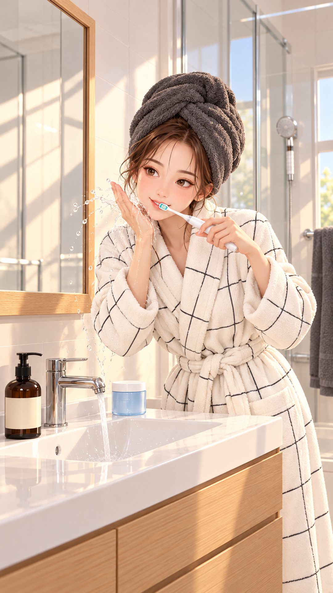 양치하며 세수 이미지